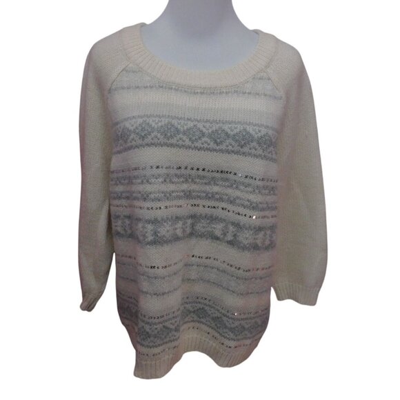 Old Navy Womens XL Ivory & Gray Knit Sweater With Nordic Pattern - Picture 1 of 10